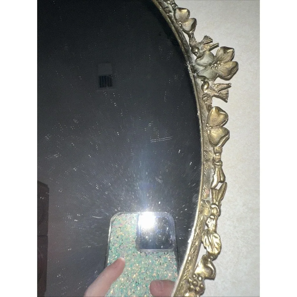 Vintage‎ Brass Mirror Or Vanity Mirror Floral W/birds